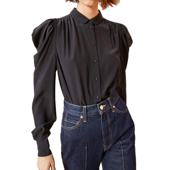 Ulla Johnson | 100% Silk "Dari" Button Down Blouse Black Victorian | Size 2* - Picture 1 of 16